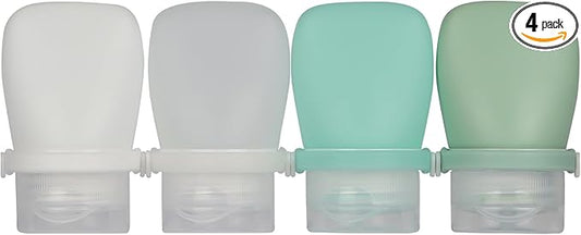 1oz Travel Bottles for Toiletries, Silicone Leak-Proof TSA Approved Travel Size Containers (4-Pack) - Reusable Refillable Bottles for Shampoo, Body Wash, Lotion (White Green)