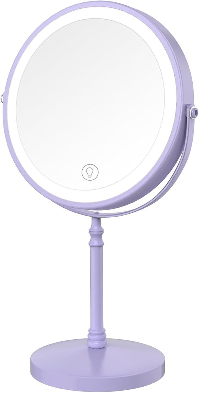 DEIOVWXS Makeup Mirror, 3000mAh Rechargeable Double-Sided Magnifying Vanity Mirror with 3 Colors, 1X/10X, 360° Rotation, Adjustable Brightness, Gifts for Mom, Women,Wife, Girls, Dorm Room Essential