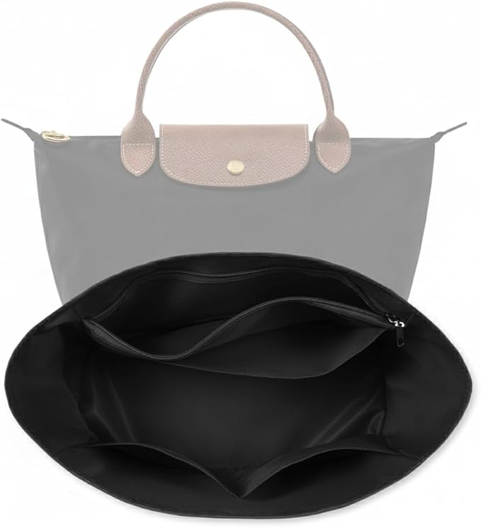 Waterproof Premium Nylon Purse Organizer Insert for Longchamp Le Pliage Tote Bag (Black, Small)