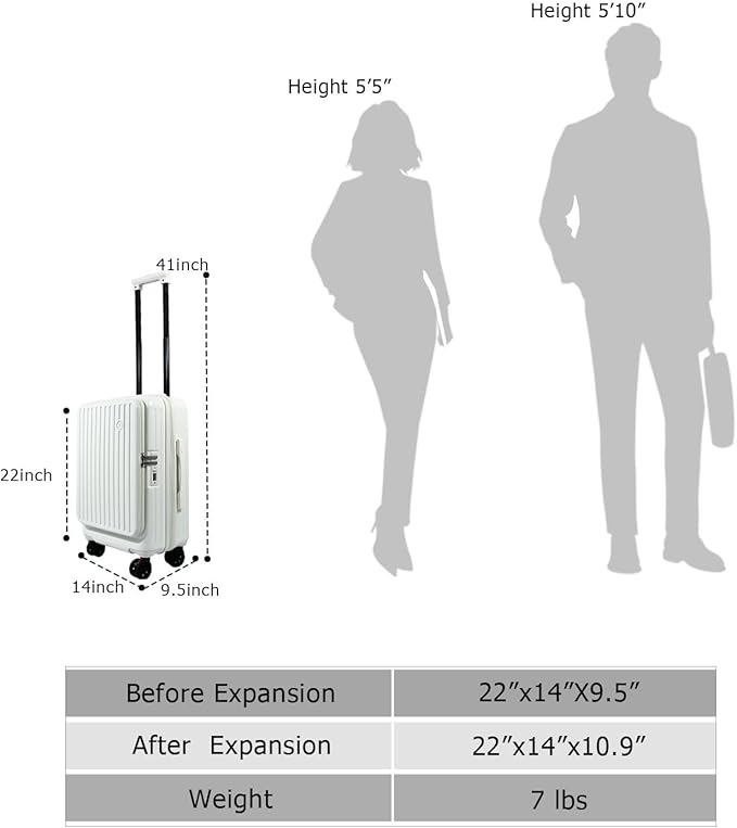 Carry On Luggage 22x14x9Inch Airline Approved with Wheels, Hard Shell Carry On Suitcases for Weekender, Expandable Suitcase Top Opening Lightweight Small Travel Luggage with Cup Holder and Side Hooker