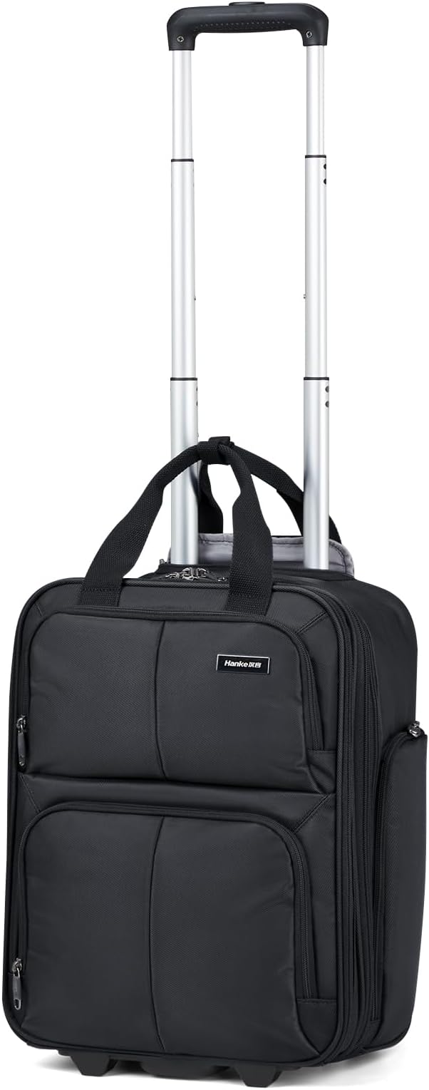 Hanke Expandable Underseat Carry on Luggage for Airplanes,Small Rolling Softside Suitcase Travel Luggage Personal Item Bag,Lightweight luggage bags for travel,Black,16-Inch