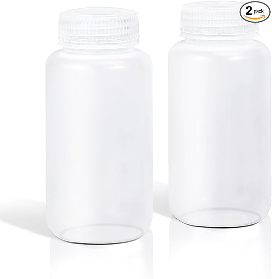 DEMORA 8 oz Plastic Bottles with Lids, Airtight Refillable Wide Mouth Travel Bottles for Toiletries, PP Food Grade Plastic Containers for Liquids Pill Water Sample Lab Reagent (Clear, 2 Pcs)