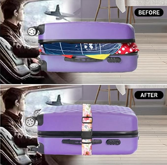 Luggage Straps for Suitcases Travel Belt Accessories, Cute Suitcase Strap, Adjustable Luggage Belt Strap, Heavy Duty with Quick-Release Buckle Luggage Strap Watercolor Red Flowers