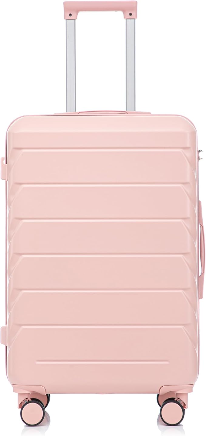 28 Inch Checked-Large Luggage, Lightweight ABS Hard Shell Suitcase with Spinner Wheels, Expandable Travel Luggage with Combination Lock & Side Hooks for Men Women (Pink, 28)