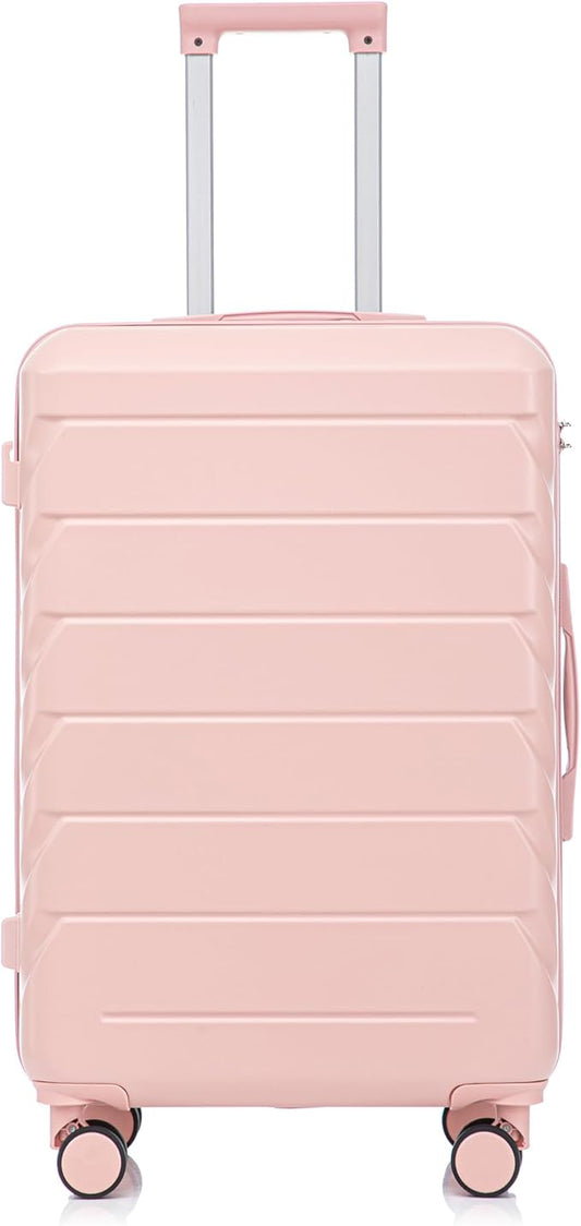 28 Inch Checked-Large Luggage, Lightweight ABS Hard Shell Suitcase with Spinner Wheels, Expandable Travel Luggage with Combination Lock & Side Hooks for Men Women (Pink, 28)