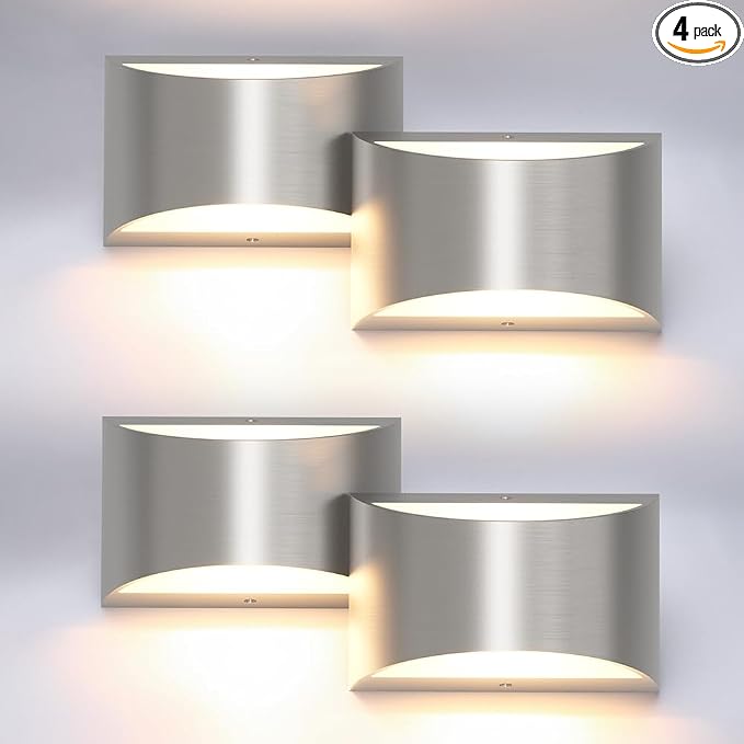 Aipsun 4 Pack Nickel Modern LED Wall Sconce Hardwired Indoor Wall Lights Up and Down Wall Mount Light for Living Room Bedroom Hallway Corridor Conservatory Warm White 3000K(with G9 Bulbs)