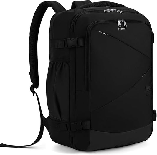ECOHUB Carry On Travel Backpack, Expandable Airlines Personal Item Bag 18x14x8, Water Resistant 17 inch Laptop Backpack Flight Approved, 12 Pockets 30L Work Backpacks with Wet Pocket & Cable Slot
