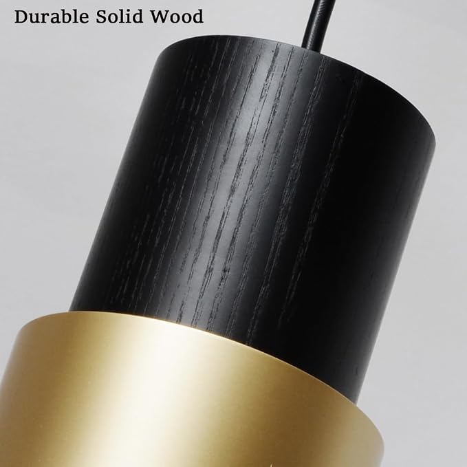 DUHU Gold Pendant Light,Modern Black Kitchen Island Light,Vintage Wood Hanging Lamp,Height Adjustable,Pendant Light Fixture for Nightstand Bedroom,Dining Room,Office,Cafe,Bars Light,E26,1pack