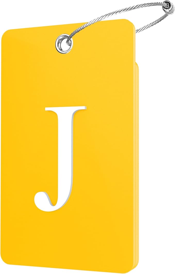 Gostwo 2 Pack Luggage Tags for Suitcases, 26 Initial Letter Travel Luggage Baggage Identification Labels ID Tag Fully Bendable Tags with Stainless Steel Loop (Yellow) (Letter J)