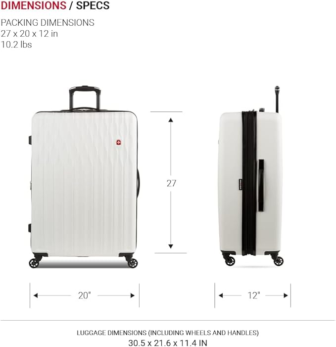 SwissGear 8018 Hardside Expandable Luggage with Spinner Wheels, White, 3-Piece Set (20/24/27)