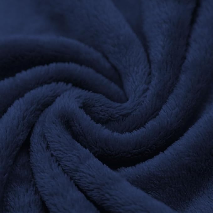 DEZ FURNISHINGS 4-in-1 Travel Compact Blanket Pillow Super Soft Velvet with Luggage Sleeve and Backpack Clip, Navy, 60" x 45"