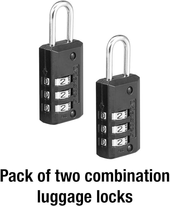 Master Lock Black Set Your Own Combination Luggage Lock, Custom Combo Suitcase Padlock for Travel Bags or Backpacks, 2 Pack, 646T