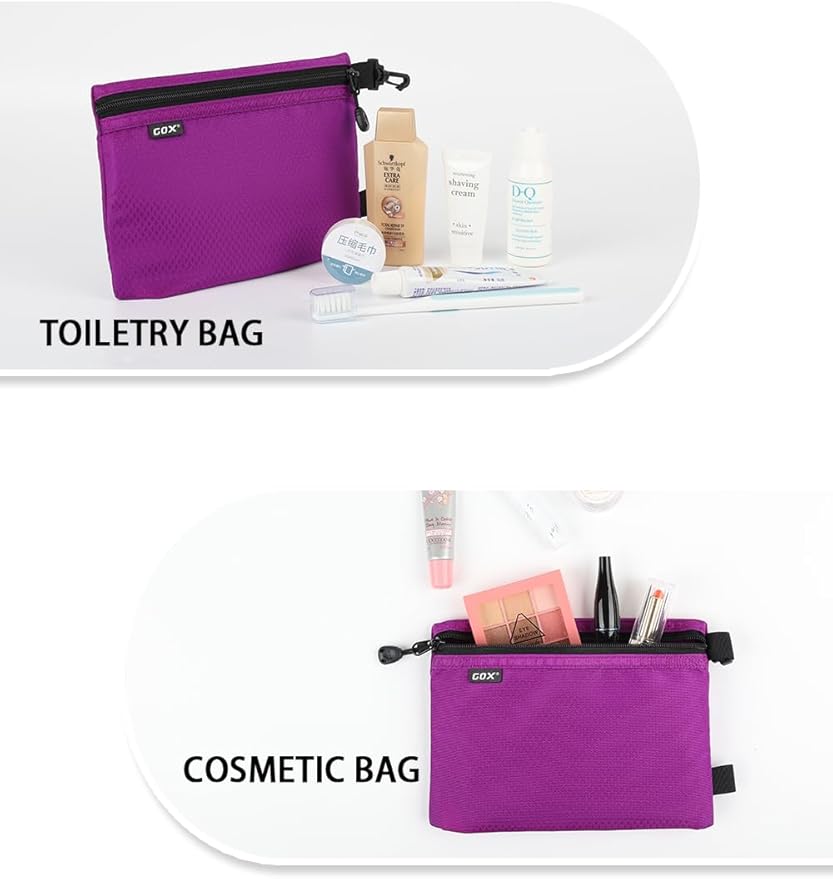 GOX Small Toiletry Bag for Men Bulk Cosmetic Bag Dopp Kit Carry On Zipper Pouch Organization Nylon Small Packing Sack Waterproof (Purple)