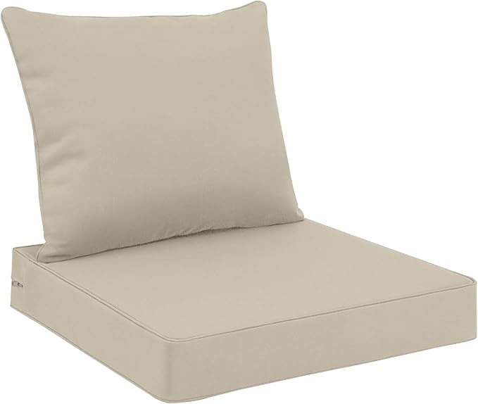 Favoyard Outdoor Seat Cushion Set 24 x 24 Inch Water-Resistant & Fade-Resistant Patio Furniture Cushions with Removable Cover Deep Seat & Back Cushion with Tie Straps for Chair Sofa