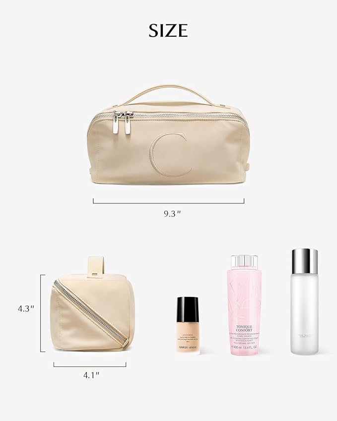 EACHY Travel Makeup Bag, Large Capacity Cosmetic Bag for Women, Waterproof PU Leather, Flat Open Portable Toiletry Bag for Skincare, Brushes & Travel Essentials