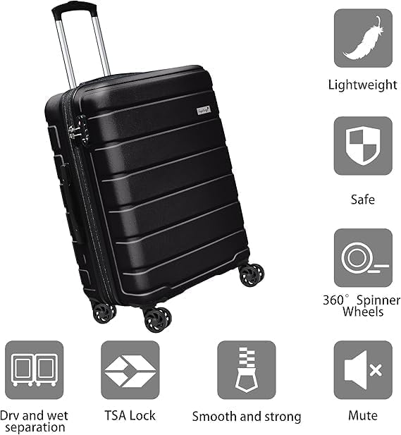 Explorer Lightweight Hardshell 20% Expandable 3-Piece Luggage Set with TSA Lock, Double Spinner Wheels, and Carry-On Suitcase, Black