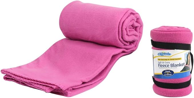 Cloudz Cozy Fleece Airplane Travel Blanket for Your Flight, Car, Camping, Home or Comforting Warmth Anywhere! - Fuchsia
