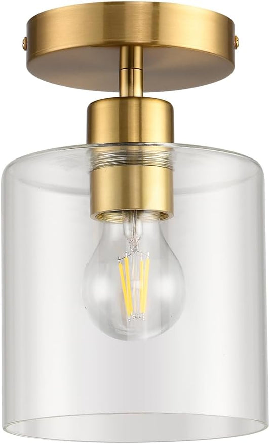 Modern Brass Semi Flush Mount Light Fixture for Entryway & Hallway, Gold Finish