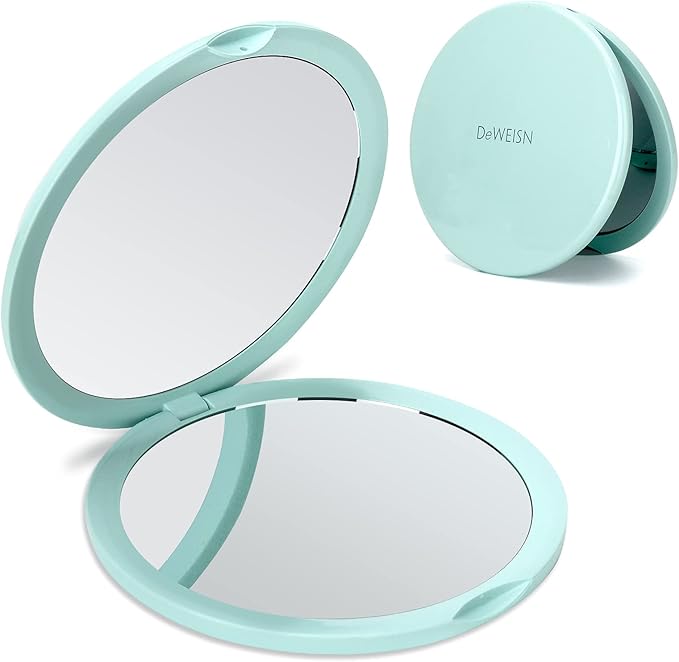 deweisn Magnifying Compact Cosmetic Mirror Elegant Compact Pocket Makeup Mirror, Handheld Travel Makeup Mirror with Powerful 10x Magnification and 1x True View Mirror for Travel or Your Purse