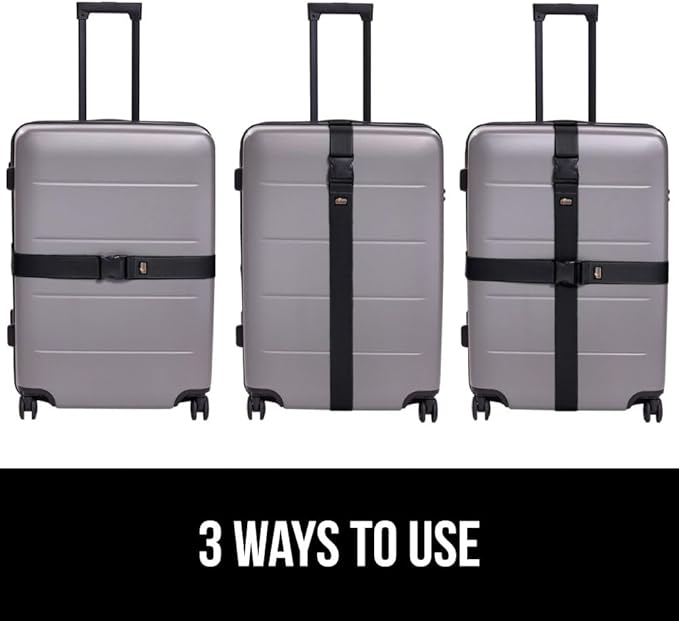 GORILLA GRIP Heavy Duty 4 Pack Adjustable Luggage Straps for Suitcases, Easy to Identify Travel Belt Connector Holds Suitcase Together, Extends Life of Bag, Strap Connects Two Bags, Accessories, Black