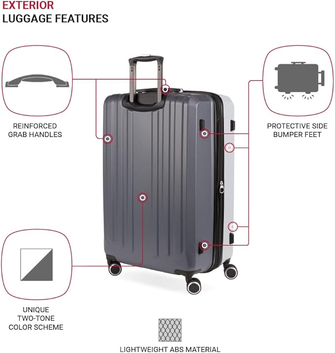 SwissGear Duet Expandable Luggage, Hard Shell Large Luggage with Spinner Wheels