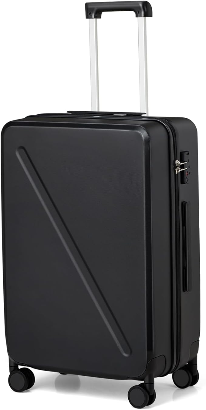 MILADA 24 Inch Medium Checked Luggage, Hard Shell Suitcase with 360° Spinner Wheels, TSA Approved Lock, Lightweight Durable Hardside Travel Luggage for Business, Black