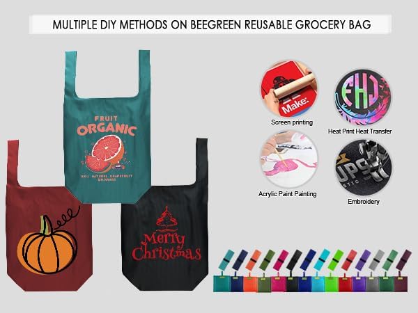 BeeGreen Purple Reusable Grocery Bags Wholesale Purple Reusable Kitchen Bags Bulk Foldable-Machine Washable with Zipper Storage Pouch 50 Packs