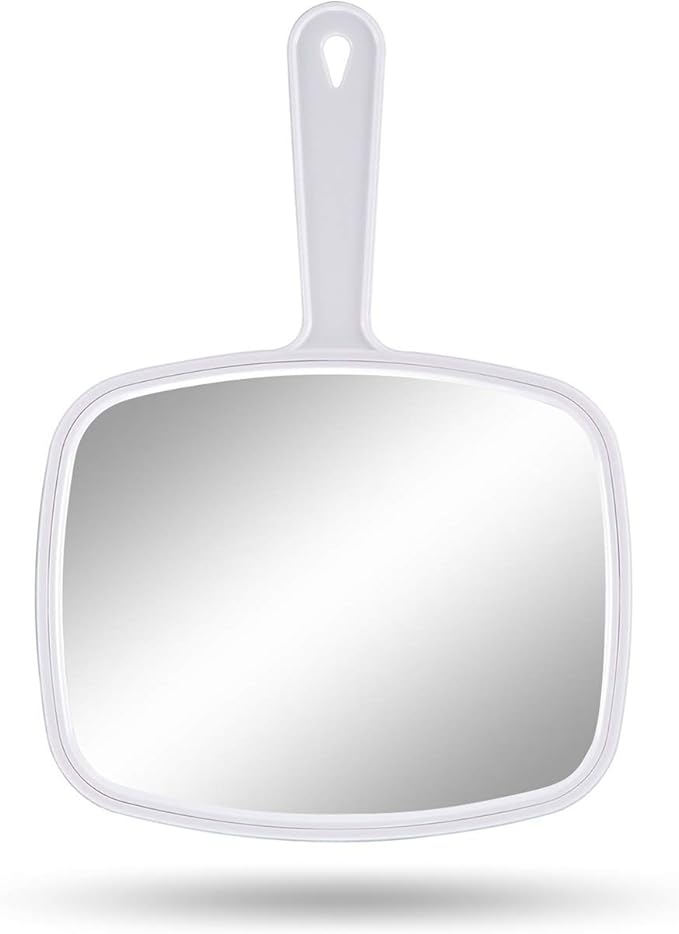 Gladmart Hand Mirror,10.3" L x 7.4" W Handheld Mirror with Handle for Barber Hairdressing,Square White