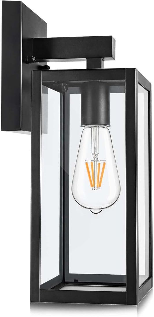 MAXvolador Outdoor Wall Light Fixture, Exterior Waterproof Wall Lantern | Porch Wall Sconce Black, Anti-Rust, E26 Socket, Clear Glass, Outside Wall Mount Light, Front Door Lighting for Patio Garage