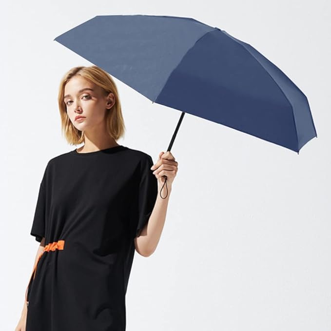 ESUFEIR Mini Sun Umbrella for Purse With Case, Small Compact UV Umbrella Travel Essentials, Lightweight Portable Parasol Windproof for Women Men Kids (Haze blue)