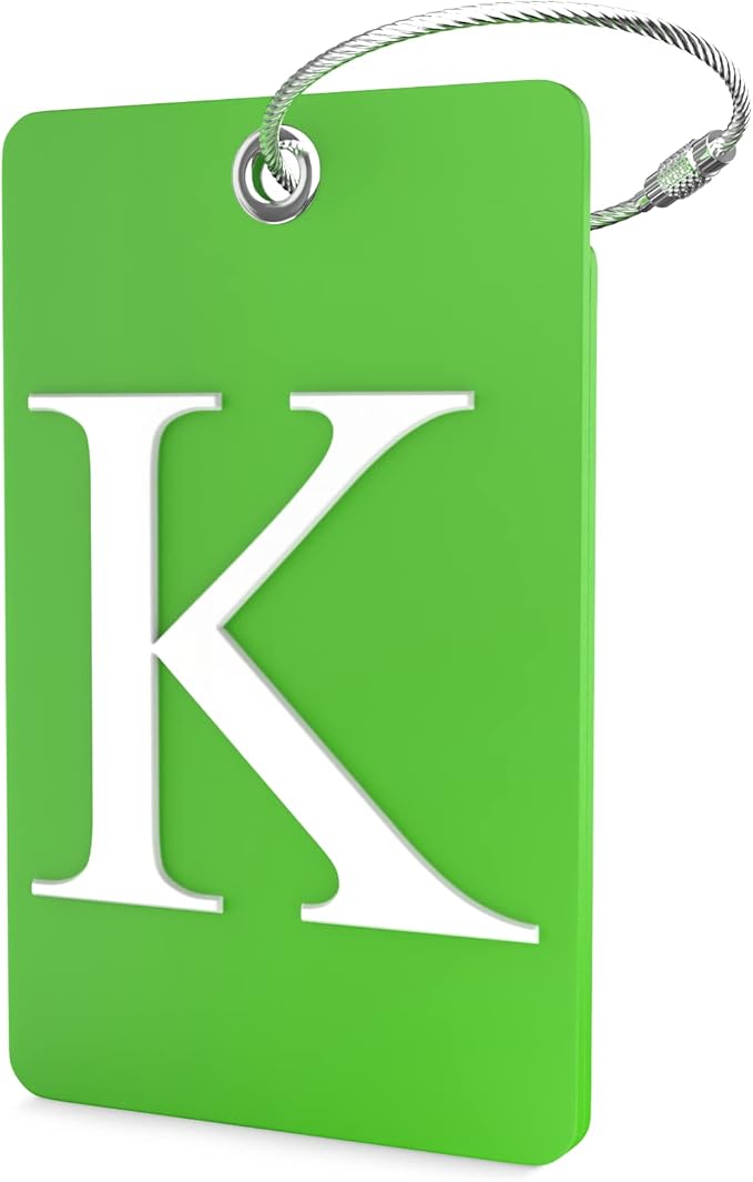 Luggage Tag Initial – Fully Bendable Tag w/Stainless Steel Loop (Letter K)