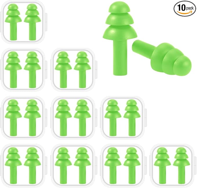10 Pairs Noise Cancelling Ear Plugs, Premium Soft Silicone, Reusable, Waterproof, Hypoallergenic, Earplugs for Swimming, Airplanes, Concerts, Shooting, Travelling, Sleeping & Snoring (Green)