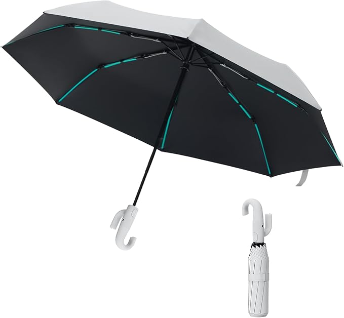Compact Automatic Folding Travel Umbrella-Windproof Rainproof, PF50+ Sun Protection for Hiking,Outdoor,Chool,Golf Course & Daily Use,Sturdy Multi-Ribbed Frame