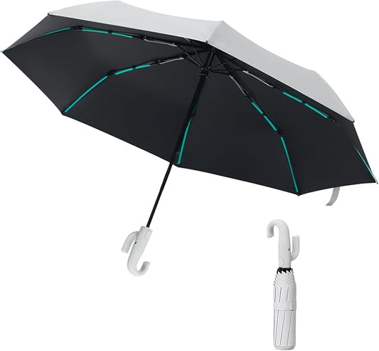 Compact Automatic Folding Travel Umbrella-Windproof Rainproof, PF50+ Sun Protection for Hiking,Outdoor,Chool,Golf Course & Daily Use,Sturdy Multi-Ribbed Frame