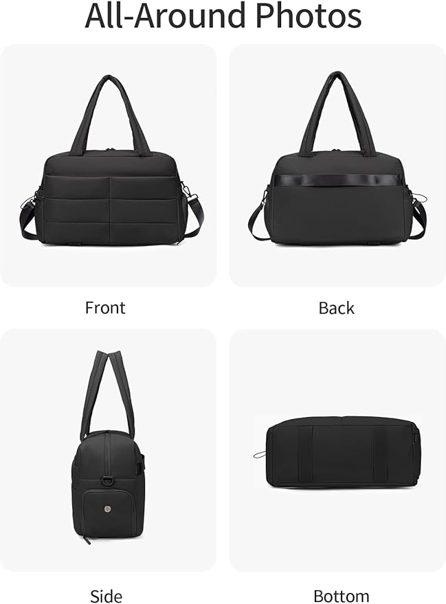Gitus Carry On Duffle Gym Bag for Women Puffer Weekender Overnight Duffel Bag for Travel with Clear Toiletry Pouch Sport Yoga Fitness Essentials Gifts (Black)