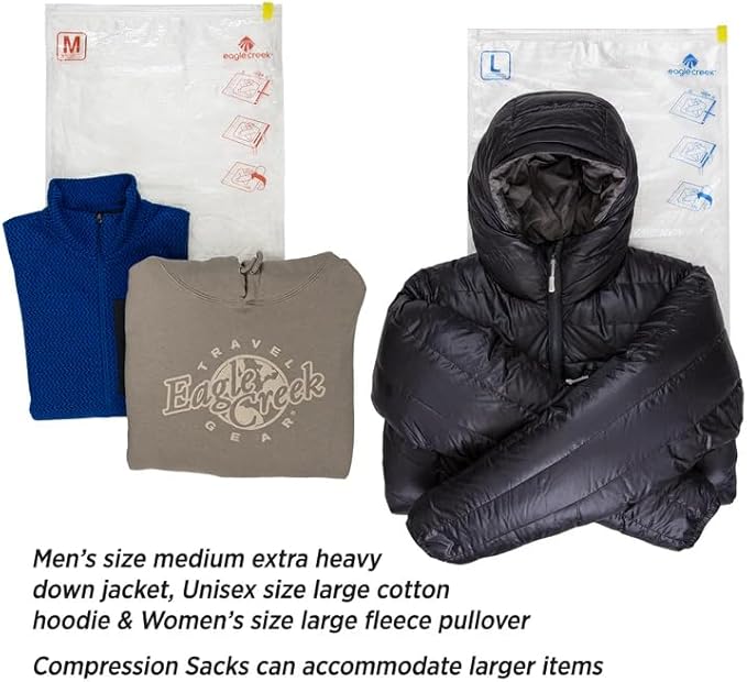 Eagle Creek Pack-It Compression Bags for Travel Set - Featuring One-Way Pressure Valve & Zip - For Efficient Travel Bag Packing - Water Resistant - Clear - Medium/Large