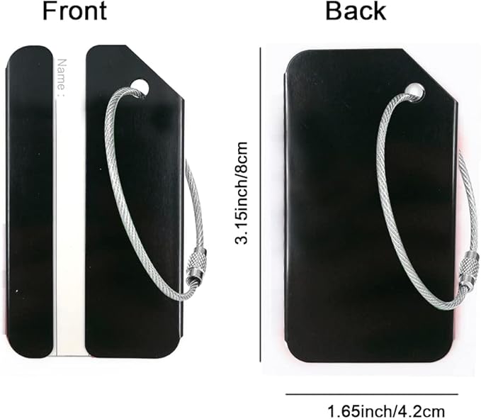 2Pack Black Aluminum Luggage Tag with Name ID Card Perfect to Quickly Spot Luggage Suitcase by Ovener