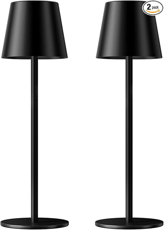 Kakanuo Cordless Table Lamp Rechargeable Black - KK 2 Pack 5000mAH Battery Operated Lamp for Counter, 3 Color Stepless Dimming Wireless Lamp for Dining Kitchen, Outdoor Patio, Touch Control