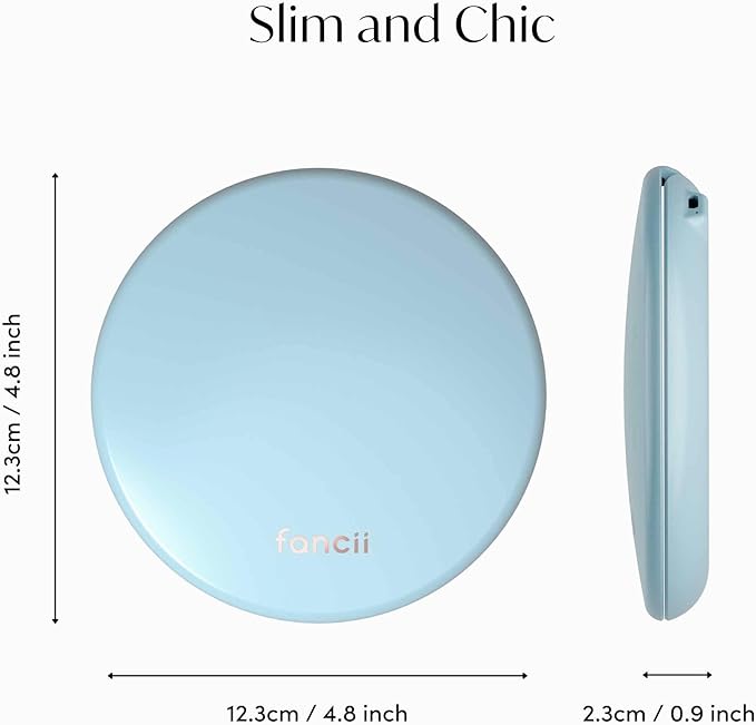 Fancii Taylor Rechargeable Compact Makeup Mirror with LED Lights, 10x /1x Magnifying, 3 Light Settings, Large 5” Wide | Travel Mirror for Purses (Soft Sky)