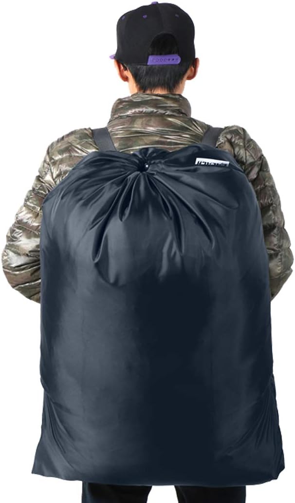 Laundry Bag Backpack, 27” x 34”Sturdy Laundry Bag with Shoulder Straps Drawstring Closure Heavy Duty Foldable Laundry Backpack for College, Travel, Laundromat, Apartment (navy)