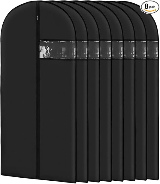 Garment Bags for Hanging Clothes 8 packs Washable Black Suit Bags for Closet Storage and Travel with Clear Window (43 inches)