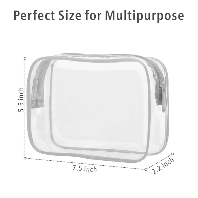 PACKISM Clear Makeup Bag, Waterproof TSA Approved Toiletry Bag Quart Size Bag, Clear Makeup Bags with Zipper Travel Cosmetic Bag, Carry on Airport Airline Compliant Bag, 3 Pack, Grey