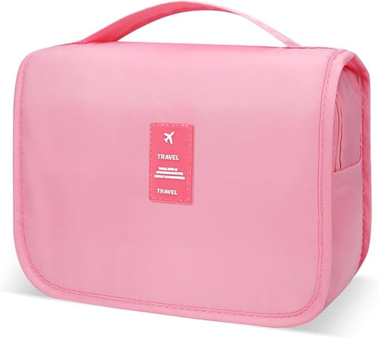 Large Capacity Toiletry Bag Travel Bag with Hanging Hook for Men and Women Waterproof Travel Cosmetic Bag Bathroom Storage Bag for Brushes Set, Full-Sized Shampoo,Accessories(Pink)