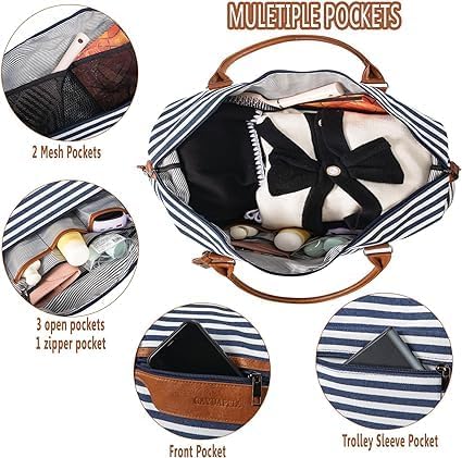 Oeihuivt Weekender Bags for Women - 21 Inch Large Travel Duffel Bag 2-Piece Set with Shoe Compartment, Heavy-Duty Canvas Leather Carry On Overnight Tote
