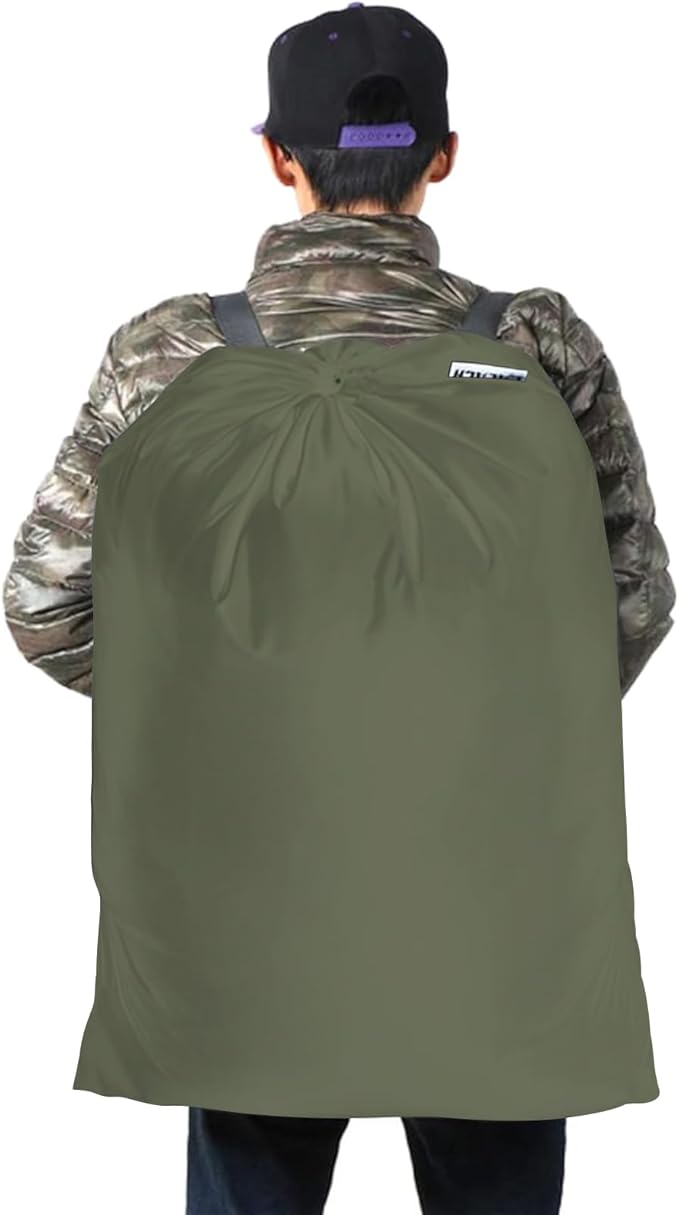 2 Pack Laundry Bag Backpack, 27” x 34”Sturdy Laundry Bag with Shoulder Straps Drawstring Closure Heavy Duty Foldable Laundry Backpack for College, Travel, Laundromat, Apartment (Army Green)