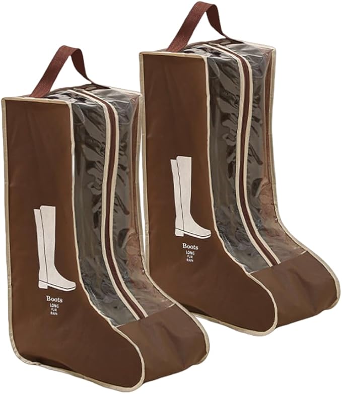 2 Set Boot Storage,Portable Short Boots and Tall Boots Storage or Protector Bag,Shoe Dust Bags,Shoe Sleeves for Travel,Clear Boots Cover,Shoes Packing Organizers for Adult Sneakers (Brown -Tall)