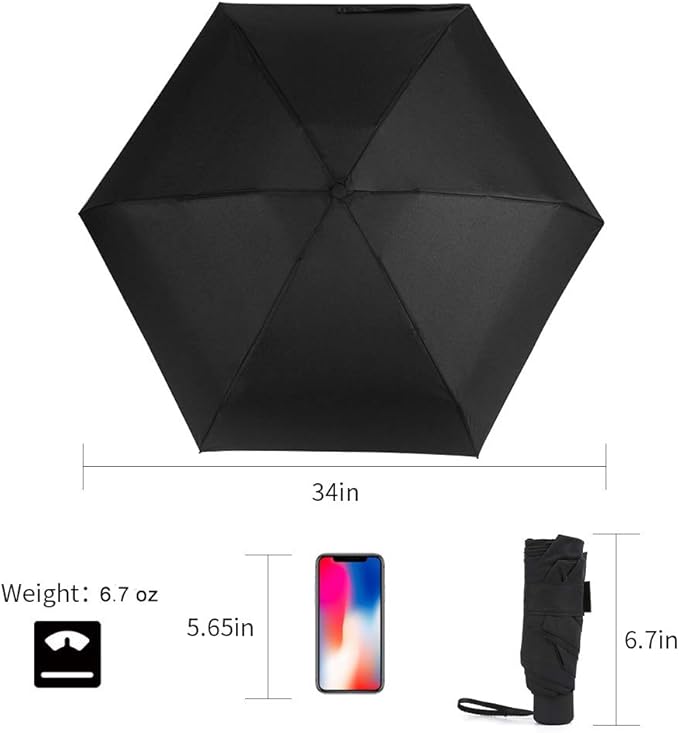 GAOYAING Small Mini Umbrella with Case Light Compact Design Perfect for Travel Lightweight Portable Parasol Outdoor Sun&Rain Umbrellas 34 Inches