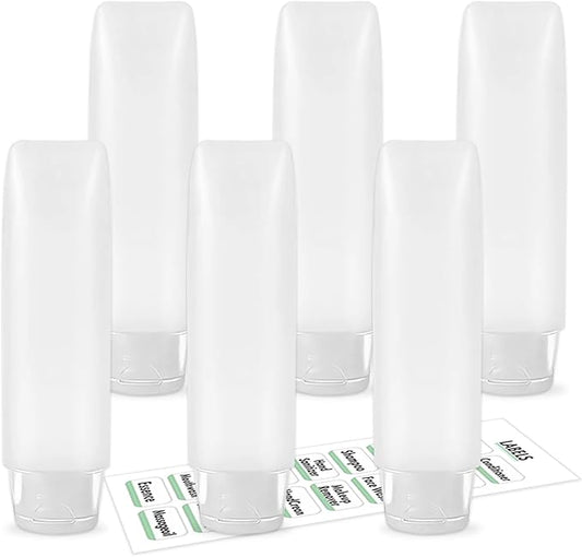 6 Pcs 1 oz Travel Size Toiletries Refillable Travel Bottles, Squeeze Travel Toiletry Bottles with Labels for Toiletry Makeup Travel Containers