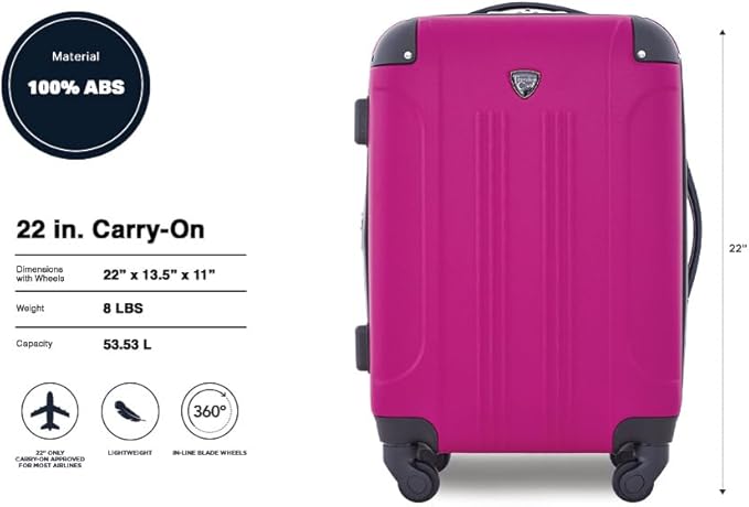 Travelers Club Chicago Hardside Expandable Spinner Luggage, Fuchsia, 22" Carry-On