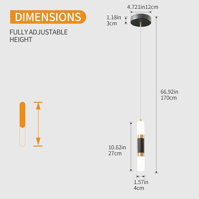 Modern Kitchen Island Light Fixture Dimmable LED Black Mini Pendant Light Bedroom Bedside Table Black Gold Small Pendant Lighting (1-Pack)